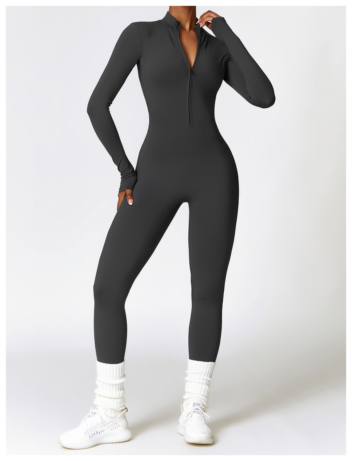 Winter Fleece-lined Yoga Jumpsuit Long Sleeve Warm