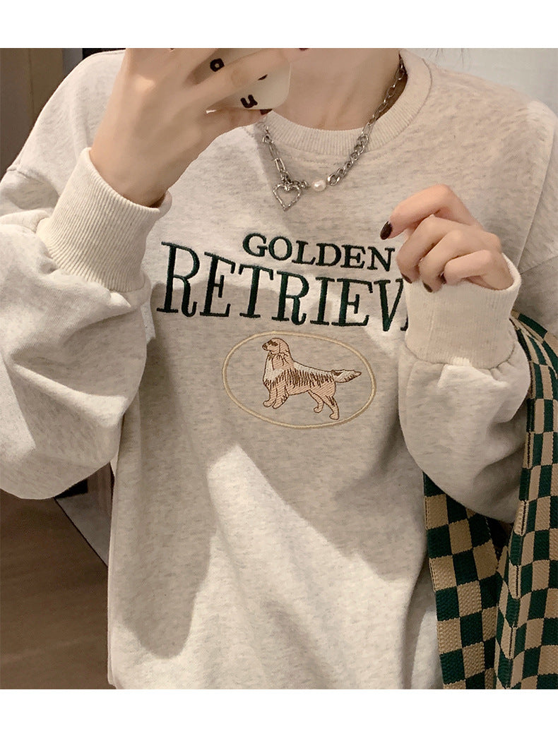 Cute Cartoon Embroidered Oversized Pullover Sweatshirt