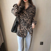 Women's Loose-fit Retro Long-sleeve Striped Shirt