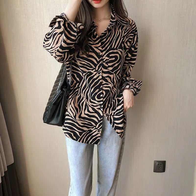 Women's Loose-fit Retro Long-sleeve Striped Shirt