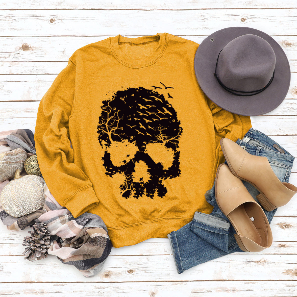 Gothic Skull Print Loose Long Sleeve Sweatshirt