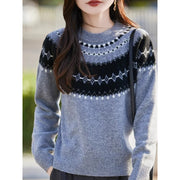 Jacquard Round Neck Multicolor Sweater for Women