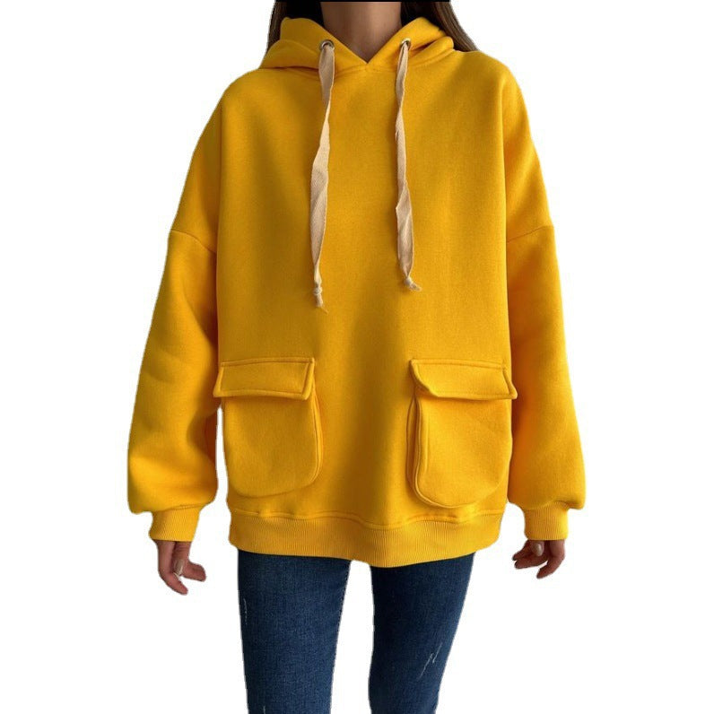 Cozy Fleece Pocket Pullover Hoodie for Women