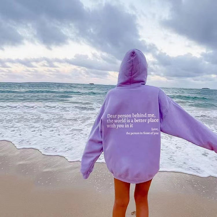 Cozy Letter Print Fleece Kangaroo Pocket Hoodie