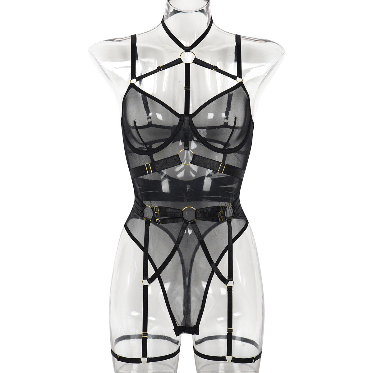 Leopard Print Sheer Mesh Sexy Lingerie with Steel Ring