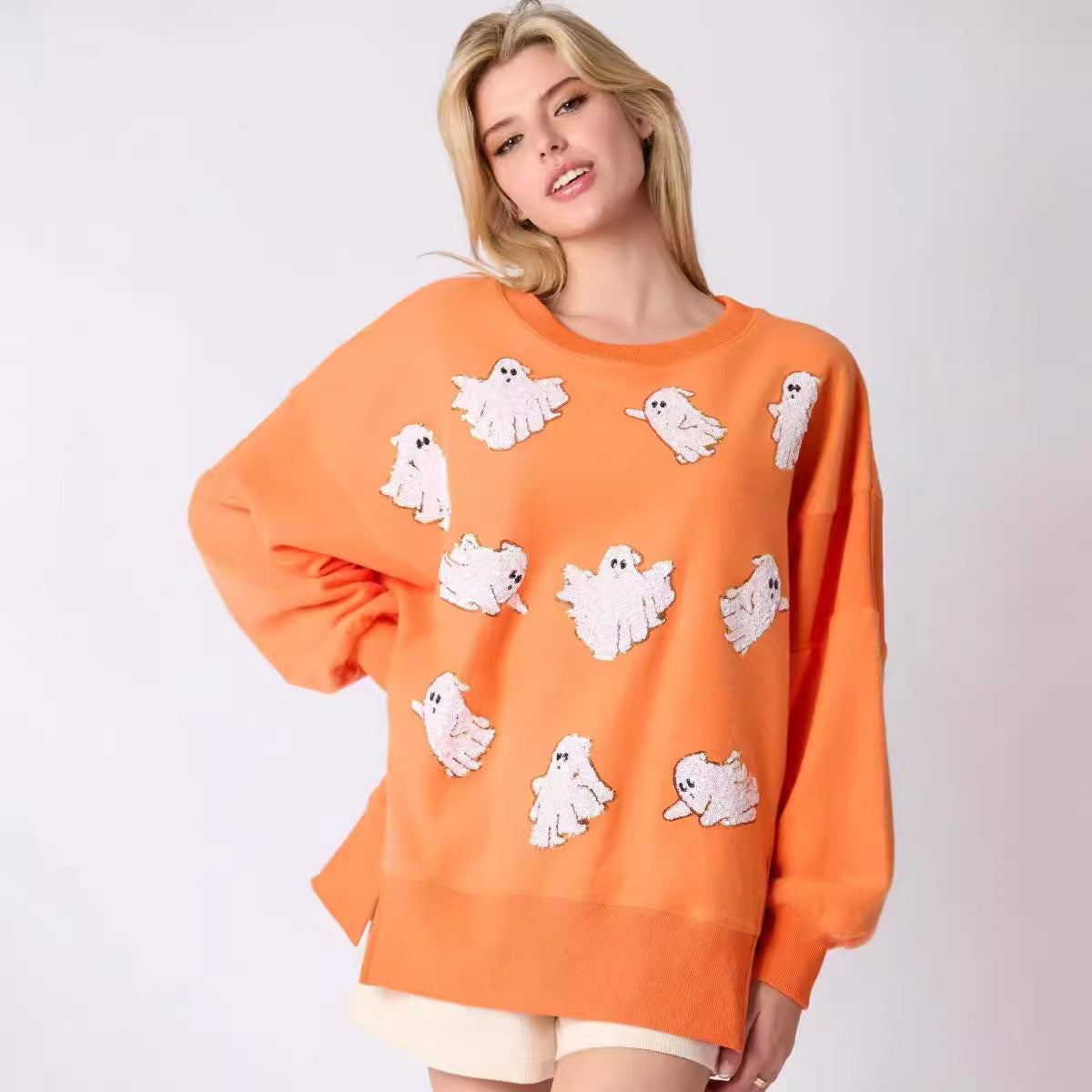 Women's Halloween Ghost Sequined Loose Sweatshirt