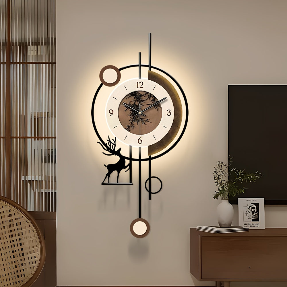 Large Wall Clocks for Living Room Decor Modern Pendulum Wall Clock Silent Quartz Battery Operated Non-Ticking for Bedroom Kitchen Office 28.3inch Black Metal Deer Clock Wall Decor for Home Indoor