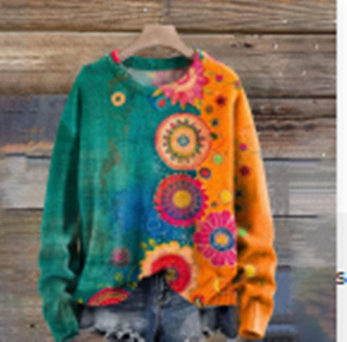 Women's Printed Drop-Shoulder Casual Pullover Sweater