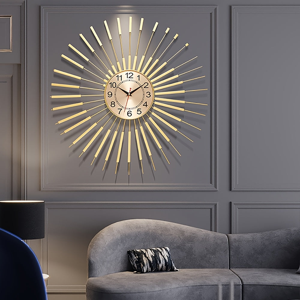 600mm Oversized Golden Wall Clock with Helical Metal Frame, No-Ticking, Easy Installation for Living Room & Bedroom