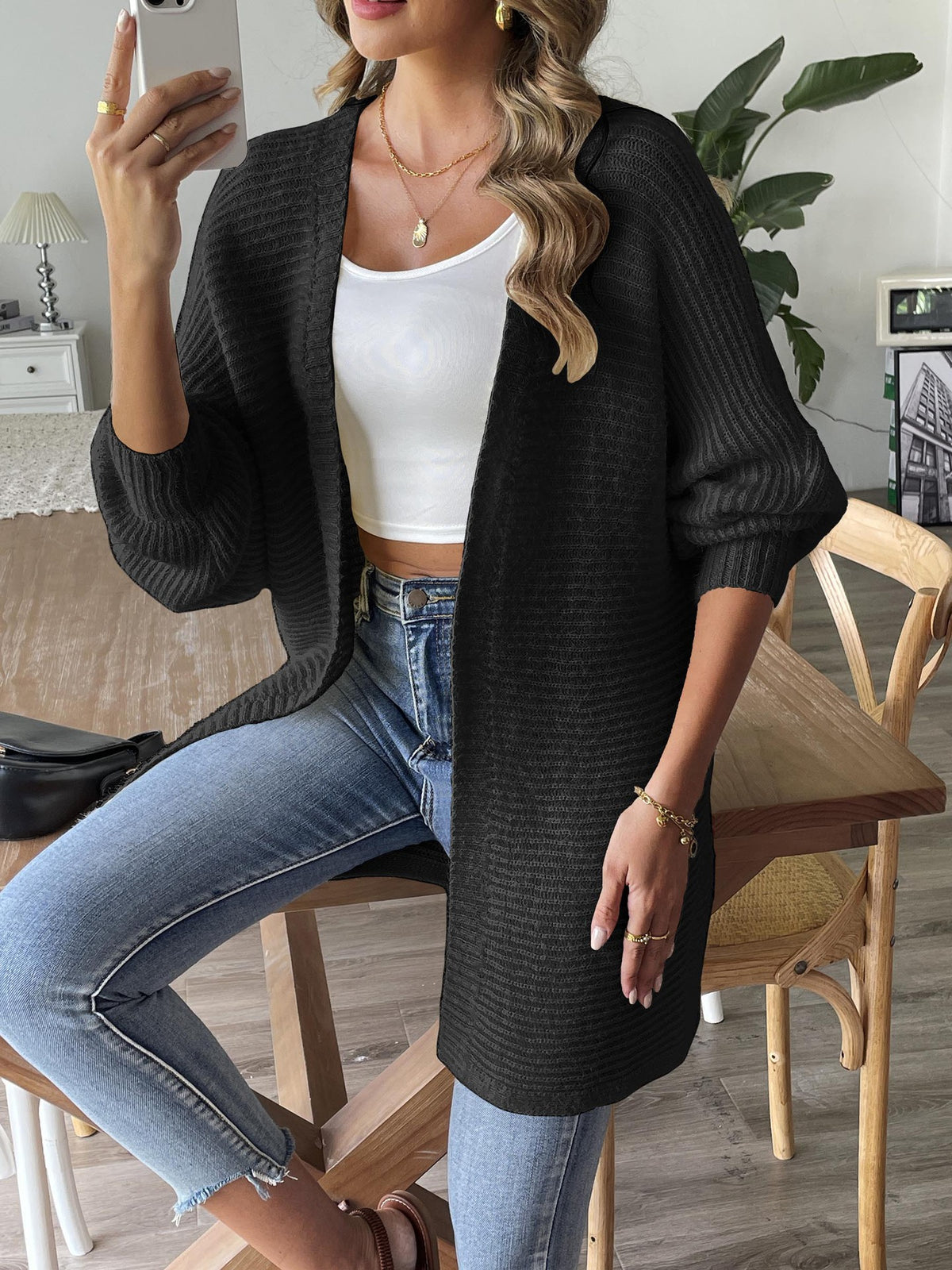 Womens Autumnwinter Casual Faux Mink Sweater Coat