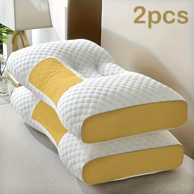 2 Soft Woven Neck Massage Couple Pillows - Buy 1 Get 1 Free, Adjustable Ergonomic Orthotic Profile Support, High Quality Pillow Core, Detachable Pillowcase For Sleeping Comfort