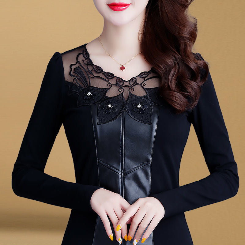 Chic Long Sleeve Lace Splicing Blouse