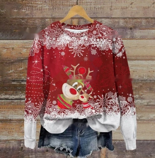 Women's Festive Holiday Print Crewneck Christmas Sweater