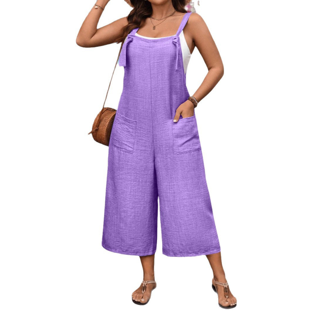 Women's Plus Size Sleeveless Pocket Wide-Leg Jumpsuit