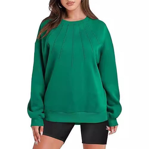 Women's Casual Pleated Round-Neck Fashion Sweater