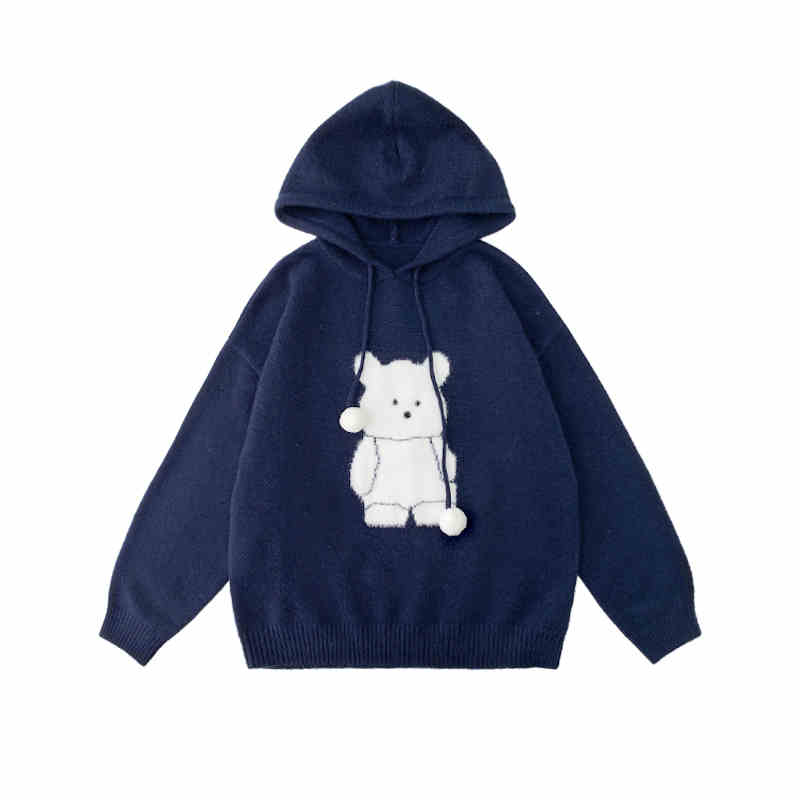 Cozy Bear Loose Knitted Hooded Sweater for Women