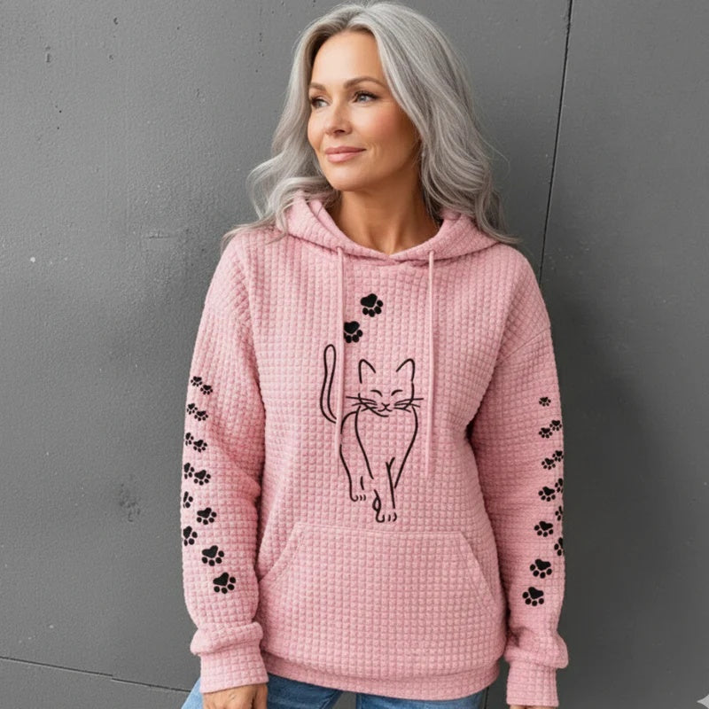 Cozy Waffle Knit Letter Print Hooded Sweatshirt