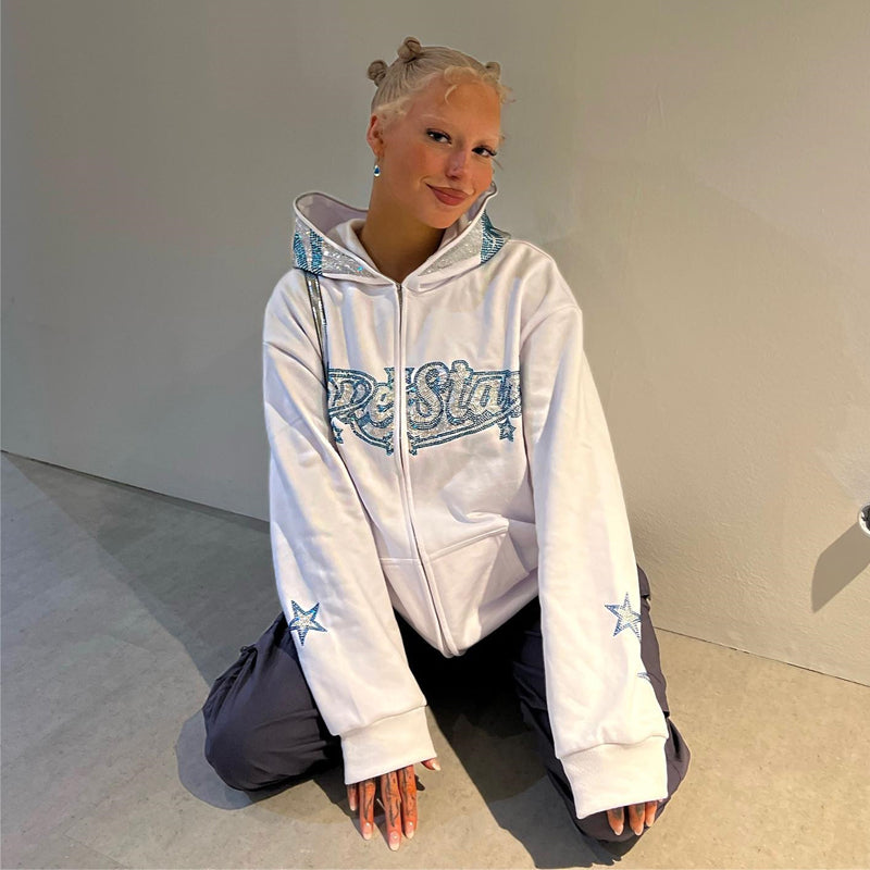 Rhinestone Letter Graphic Loose Sweatshirt