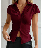 Y2K Sexy Style Button Solid-color Short-sleeved Shirt Top