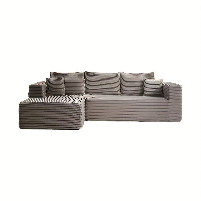 Modular L-shaped chaise longue sofa bed with deep seat and corduroy upholstery