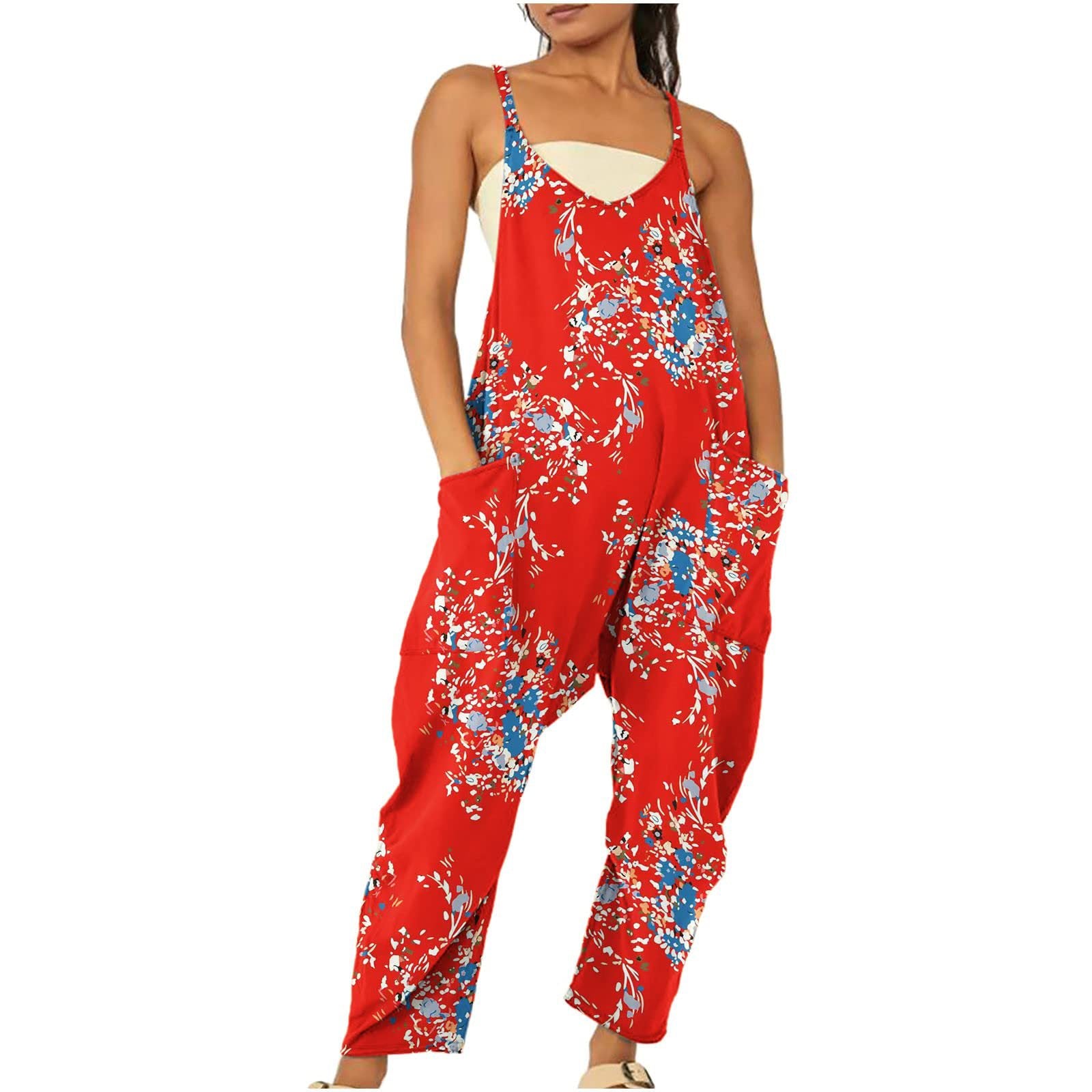 Women's Printed Zippered Pocket Jumpsuit with Straps