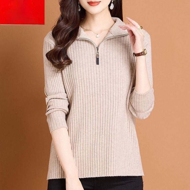 Womens Loose-fitting Turtleneck Sweater with a Lapel Neckline
