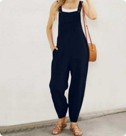 Women's Cotton And Linen Pocket Strap Skinny Pants