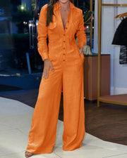 Chic Casual Polo Collar Solid Color Women's Jumpsuit
