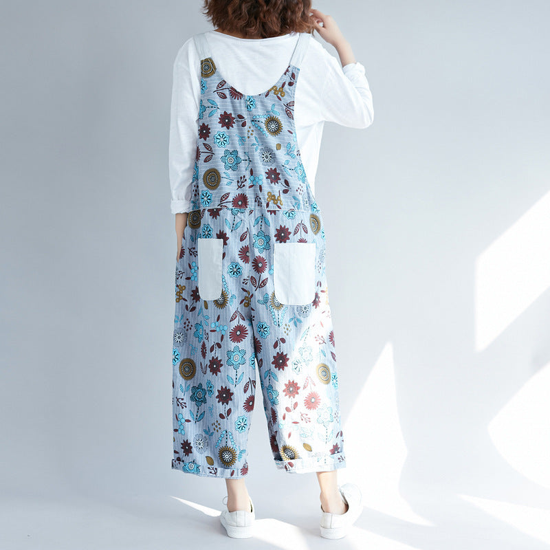 Vintage Washed Japanese Suspender Pants for Women