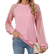 Chic Lace Long Sleeve Round Neck Pullover Top