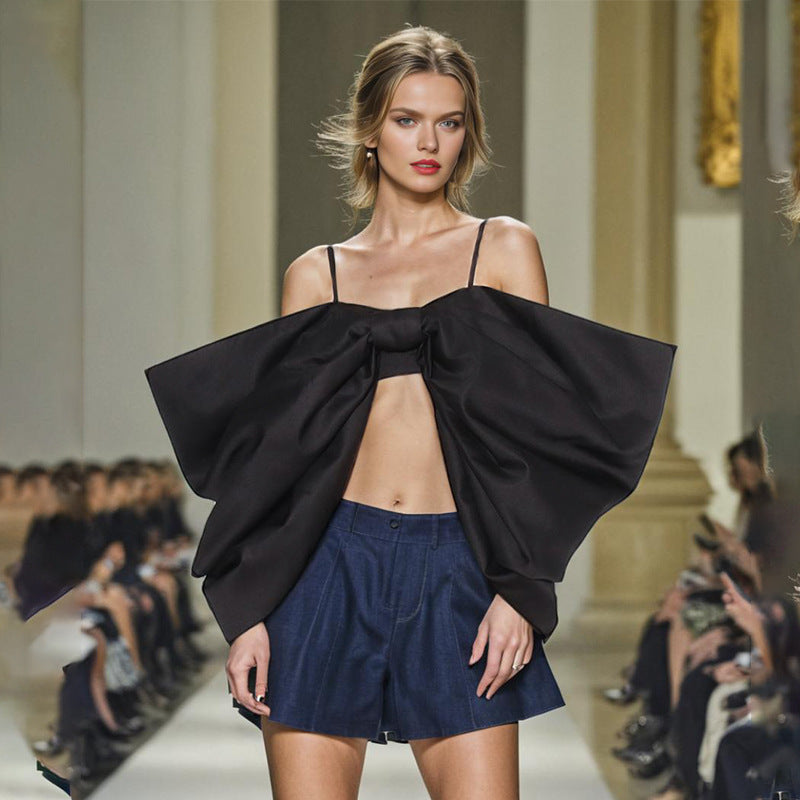 Fashion Solid Color Pure Desire Bow Suspenders Top
