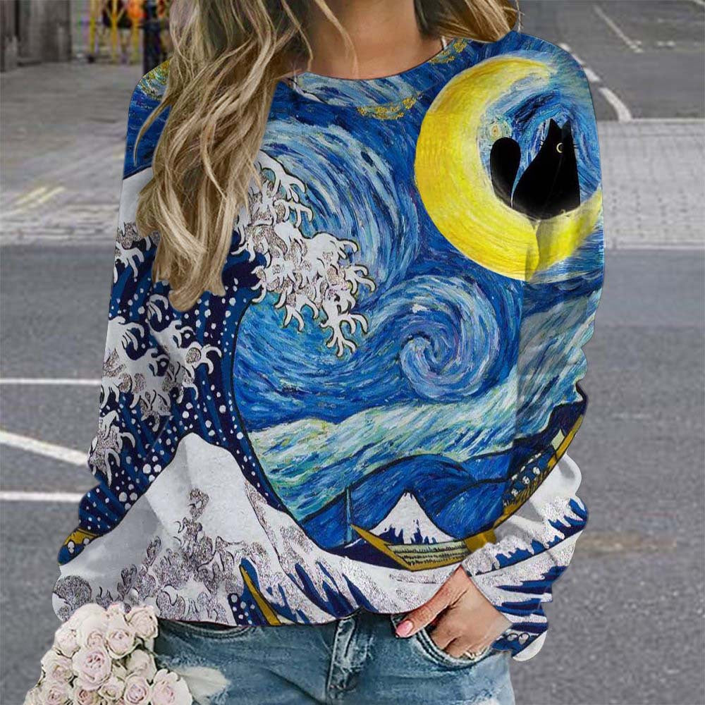 Women's Festive Pumpkin Print Crewneck Sweatshirt