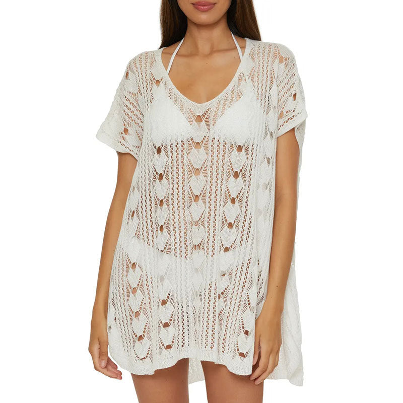 V‑Neck Hollow‑Out Knitted Bikini Top – Apricot, Loose Fit