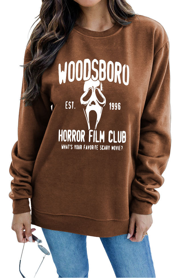 WOODSBORO Printed Round Neck Long Sleeve Sweater