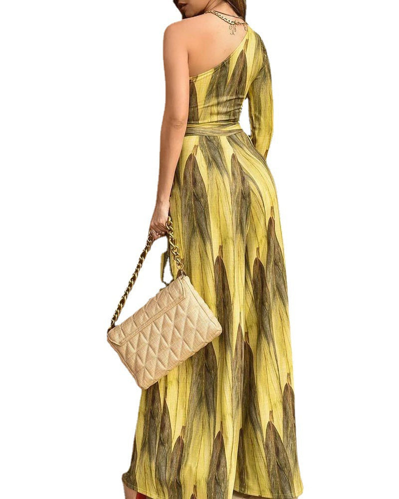 Vintage French V-Neck Printed Maxi Jumpsuit