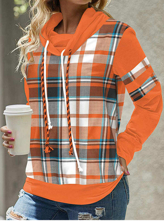 Women's Cozy Printed Hooded Sweatshirt with Pile Collar