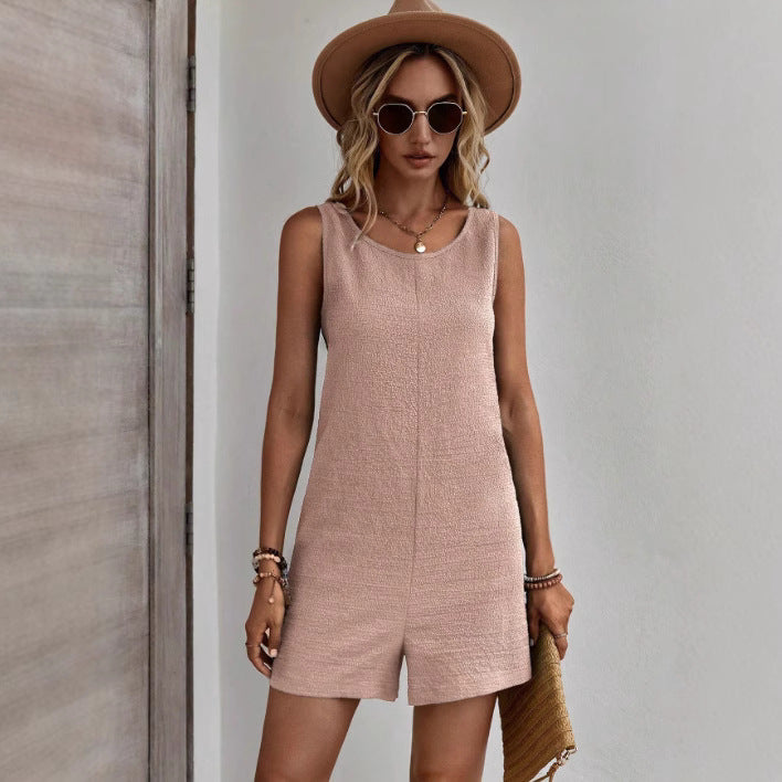 Women's Solid Color Sleeveless Shorts Jumpsuit
