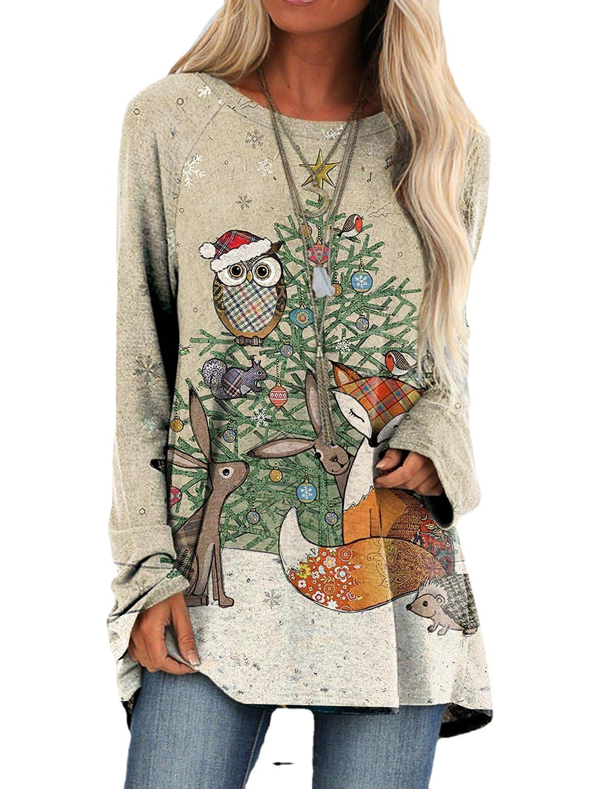 Festive Christmas Print Slim Fit Pullover Sweatshirt