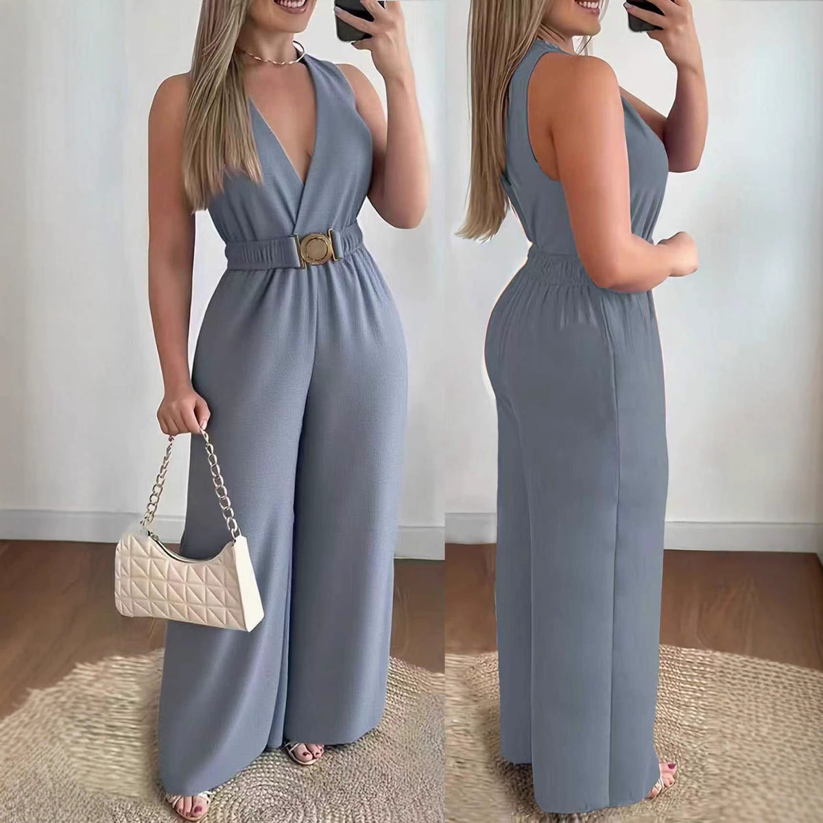 Chic High-Waist Wide-Leg Jumpsuit with Pockets