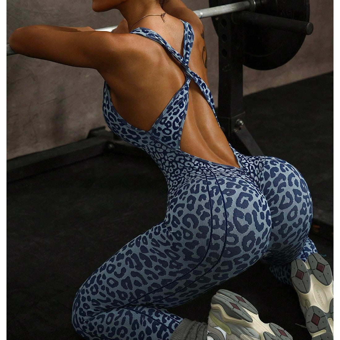 Seamless Leopard Print Hollow-Out One-Piece Bodysuit