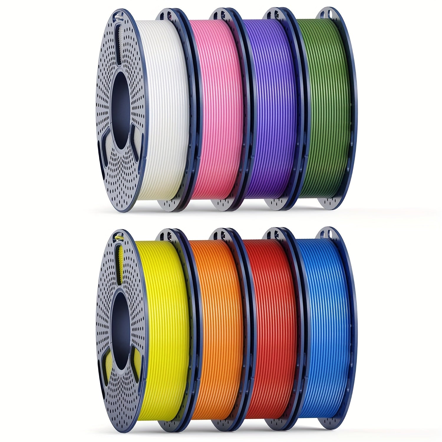 8‑Roll PLA Filament Bundle – 250 g Spools in White, Red, Orange, Yellow, Green, Blue, Cyan & Purple