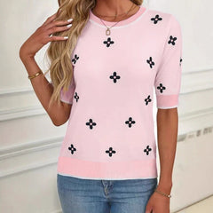 Simple Crew-Neck Plus-Size Short-Sleeve Knit Top