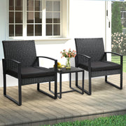 3-Piece outdoor bistro set with safety glass table and cushioned chairs