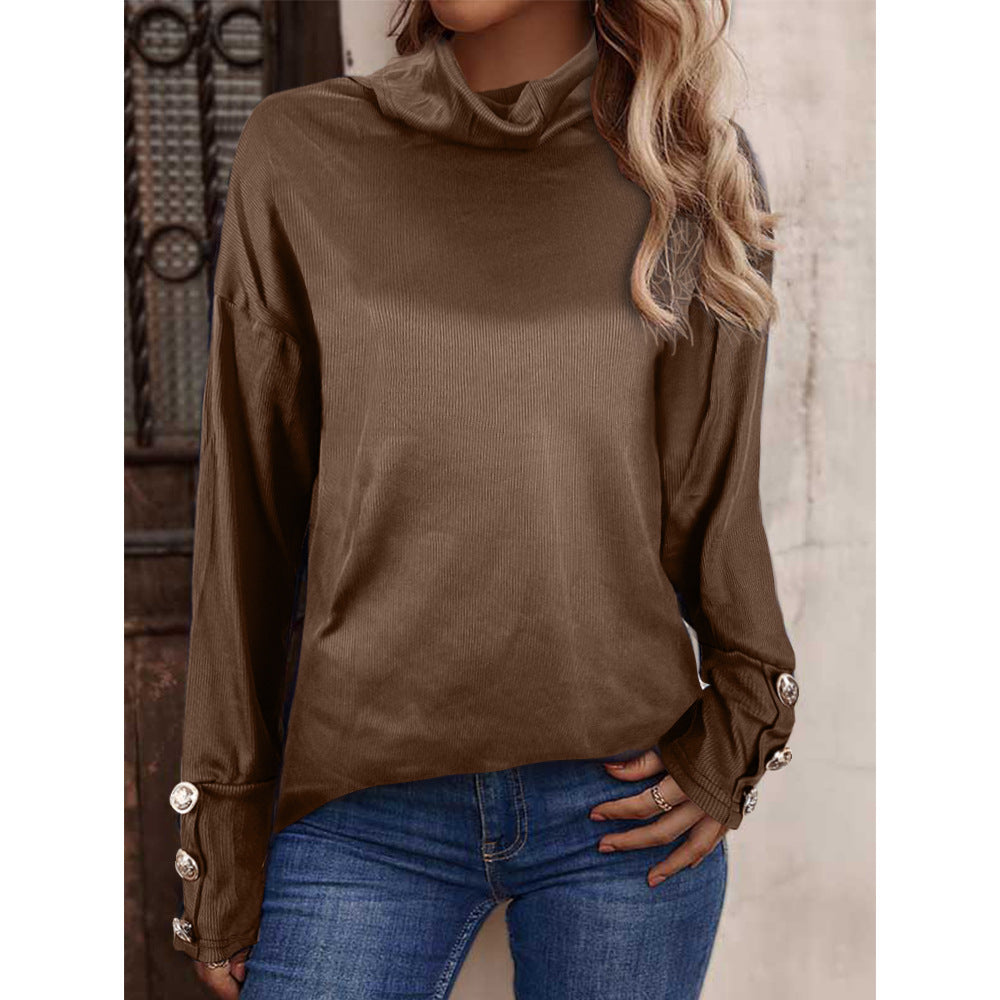 New European And American Women's Sweater High Button Top