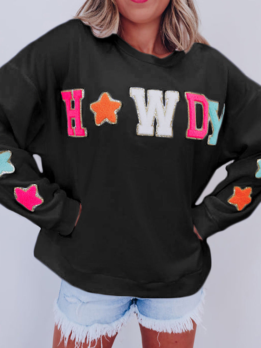 Chic Sequin Letter Round Neck Long Sleeve Sweater