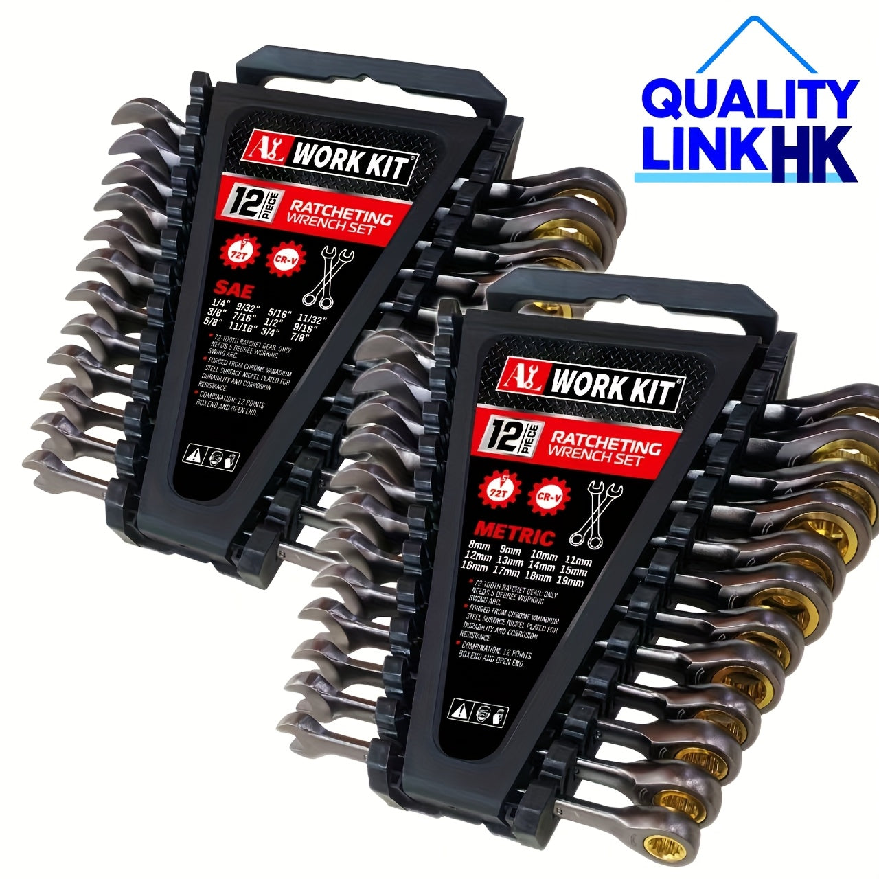 12/24pcs Ratcheting Wrench Master Set, SAE Wrench Set, Ratchet Wrench Set Metric and Standard, Combination Wrench Sets Black Nickel Coated,CR-V Steel