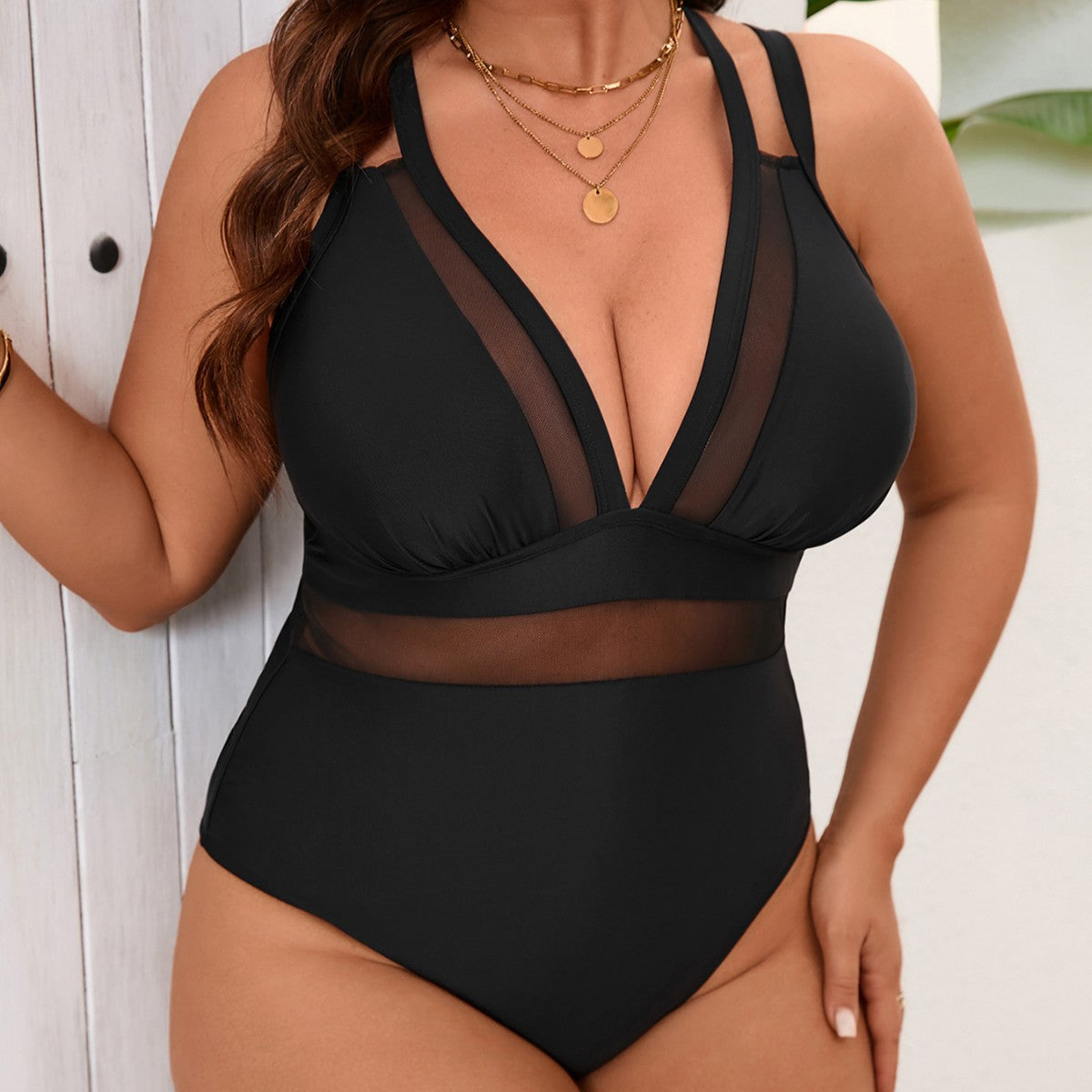 Form-fitting One-piece Swimsuit With A Crisscross Design On The Back