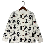 Women's Casual Cardigan Is Decorated With Black And Ruby.
