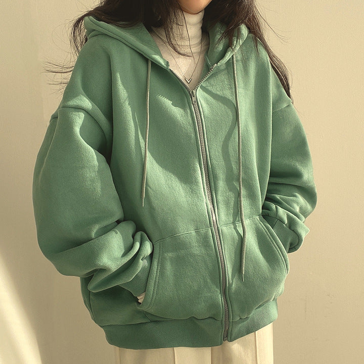 Plush Lined Zip-Up Hooded Sweatshirt Jacket