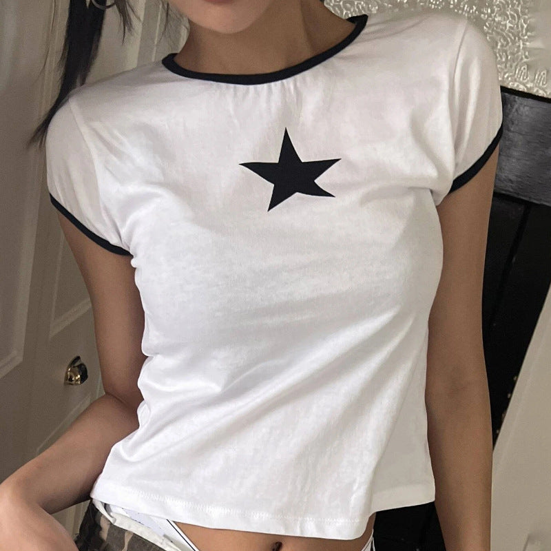 Star-Print Crew Neck Top – Slim Fit, Street-Style Chic
